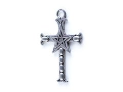 Pandantiv Cruce cu pentagrama, talisman pentru protectie impotriva energiei negative, 3.6 cm